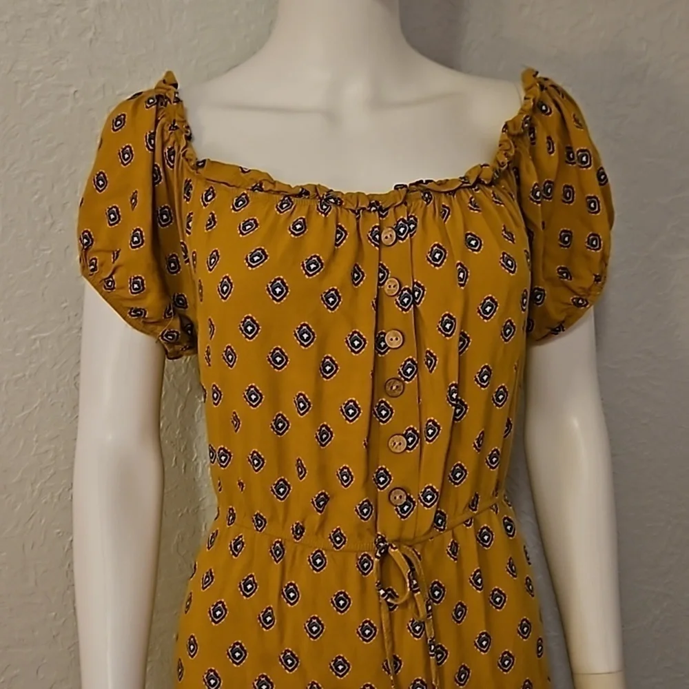 VTG Y2k Mustard Floral Ruffle Off Shoulder High-Low Prairie Boho Dress - Picture 4 of 8